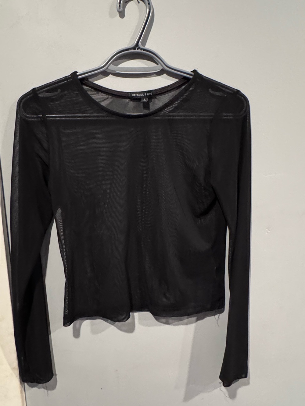 Kendall & Kylie Black Sheer Long Sleeve Mesh Top - Crew Neck